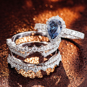 Anillos de Plata de Ley 925 para Mujer, Anillo Personalizado con Moissanita Azul en Forma de Pera para Mujer, Anillo de Fiesta de Boda para Mujer, Joyería - Product Image 3