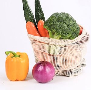Sacs réutilisables pour produits frais, sacs en coton lavables pour les courses, organisateur de fruits et légumes, sac en coton maillé - Product Image 2