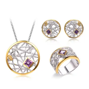 Fashion Women 925 Sterling Silver Jewelry Set with Amethyst