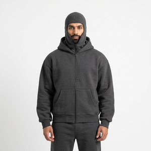 Sweat à capuche en polaire coupe-vent pour homme, double capuche, fermeture éclair, anti-boulochage, pour l'hiver, coupe ample, motif uni - Product Image 1