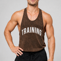 Débardeur stringer personnalisé pour homme, délavé à l'acide, vintage, en coton et élasthanne, pour fitness, gym et sport, avec broderie