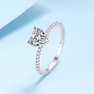 S925 Sterling Silver Mulheres 1CT 2CT Moissanite Promessa de Casamento de Diamante Anel Incrustado Com Amor Coração Design para As Mulheres - Product Image 2