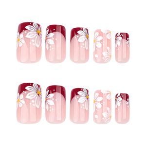 <span class=keywords><strong>Uñas</strong></span> Acrílicas de Lujo al por Mayor, Estilo Francés, Flor Roja, Simples, Cortas, Cuadradas, 24 Piezas, Hechas a Máquina, Semi-Manuales - Product Image 5