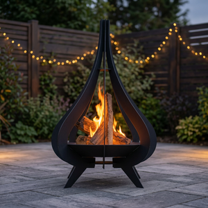 Brasero moderne en acier avec grille à bûches, design autoportant pour extérieur, éco-responsable, pour brûler du bois - Product Image 5