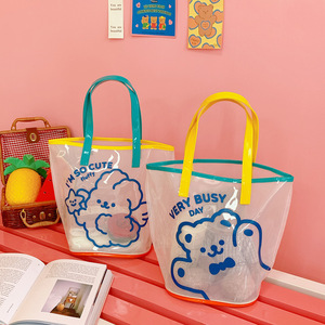 Cute bear transparent summer women travel portable practical large capacity jelly beach tote bag - Product Image 3