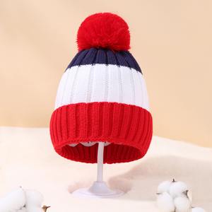 <span class=keywords><strong>Gorro</strong></span> de Invierno Cálido con Puño Acanalado Grueso para Niños Pequeños, <span class=keywords><strong>Gorro</strong></span> de Punto Tricolor para Caminar al Aire Libre, para Viajes en Esquí, con Pompón Esponjoso - Product Image 5