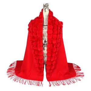 Sciarpa <span class=keywords><strong>di</strong></span> <span class=keywords><strong>marca</strong></span> <span class=keywords><strong>di</strong></span> lusso donna inverno spessa vera pelliccia <span class=keywords><strong>di</strong></span> coniglio pappa <span class=keywords><strong>di</strong></span> grandi dimensioni scialli e copertura <span class=keywords><strong>di</strong></span> lana da donna Cashmere Pashmina - Product Image 1