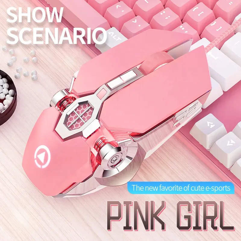 G7 розовая Милая игровая мышь Проводная бесшабаритная USB мышь Поддержка макросов свечение геймер мышь компьютерная мышь для девочки