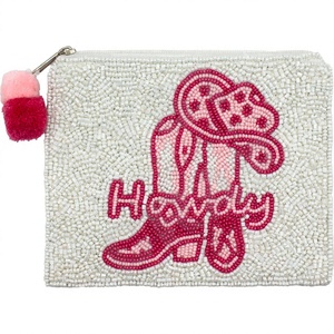 Howdy Boot Beaded Coin Pouch Handmade Cotton Rectangular Shape Embroidery <b>Craft</b> for Women - Product Image 1