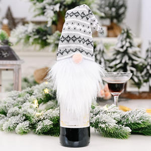 Youlun décoration de table à manger de noël couverture de bouteille de vin noël tricoté laine longue barbe nain bouteille de vin chapeau noël - Product Image 6