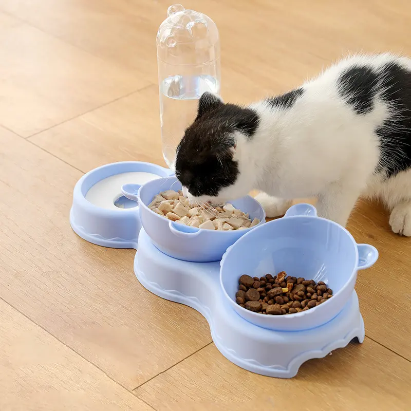 Hot Deals Pet Three Bowls In One Feeding Automatic Drinking Feeder Cheap Plastic Dog Bowls Neck Brace Cat Bowls