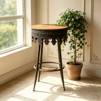 Tabouret de bar vintage orné, siège rond en bois massif, cadre en fer découpé, repose-pieds, chaise de comptoir industrielle pour bar à domicile et cuisine