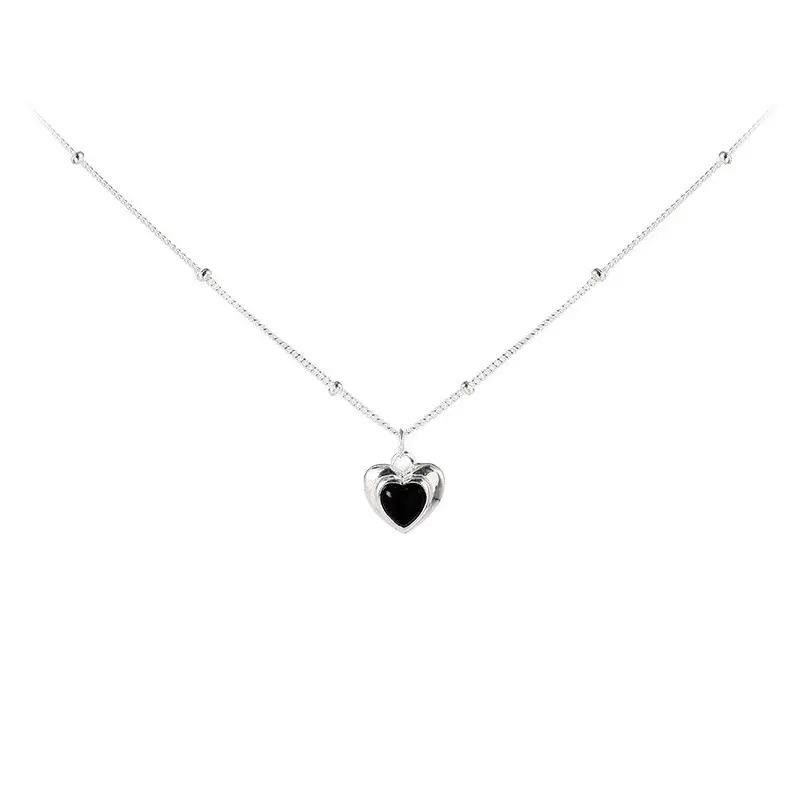 2023 новый дизайн s925 стерлингового серебра черный агат в форме сердца ожерелье цепочка ключицы для девочек