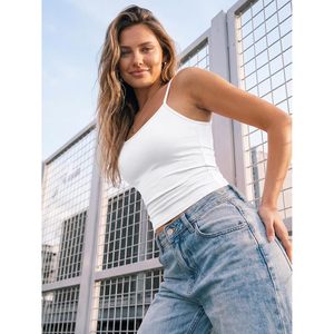 Women Tank Tops Camisole Sleeveless <b>Square</b> Neck Spaghetti Strap <b>Adjustable</b> Breathable Knitted Cotton Spandex Crop Top - Product Image 5