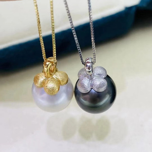 Pendentif en argent S925 avec perles rondes de 10-13 mm, collier en jade magnifique à faire soi-même avec support vide, accessoire 31115 - Product Image 4
