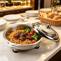Plat de service rond en acier inoxydable avec couvercle gaufré pour buffet, chauffe-plats pour hôtels, restaurants et traiteurs