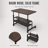 Table de lit réglable en hauteur avec roulettes, bureau mobile pour ordinateur portable avec 2 étagères de rangement pour lit et canapé