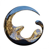 Sculpture en acier inoxydable poli miroir en forme de croissant de lune, étoile perforée et lumière LED, pour jardin, place publique et bassin d'eau