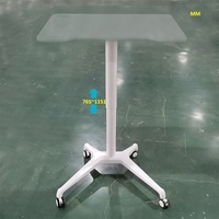 Bureau assis-debout pneumatique moderne à une seule jambe en aluminium avec mécanisme de levage et base mobile, poste de travail réglable en hauteur