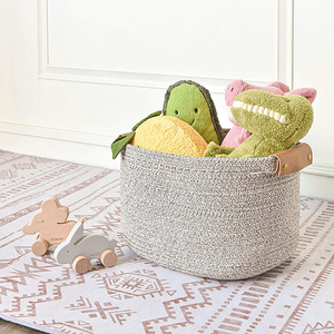 Nordic Cotton Rope Woven <strong>Square</strong> <strong>Storage</strong> <strong>Basket</strong> with Leather Handles Cross-Border Household Fabric <strong>Basket</strong> - Product Image 4