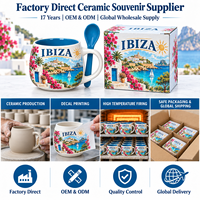 Tasse en céramique Souvenirs d'Ibiza, Espagne, avec cuillère, motif repère urbain, souvenir de voyage, tasse à café en porcelaine fine, personnalisable OEM ODM, vente en gros