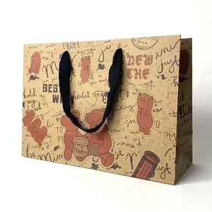 Cartoon Kraft Paper Tote Bags Gift Packaging Clothing Stores Shopping Bags Children's Gift Paper Bags Wholesale In Stock