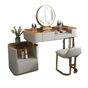 Modern Nordic light luxury style wooden makeup dressers table with glass mirror and 6 storage drawer for bedroom furniture