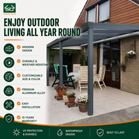 Cubierta de Patio Moderna de Aluminio, Pérgola Impermeable para Exteriores, Montada en la Pared, con Techo de Vidrio para Jardín o Villa
