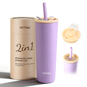 Northfox 304 Vaso aislado al vacío de acero inoxidable 18/8 Taza de paja a prueba de fugas con 6-12 horas de rendimiento térmico sin BPA - Product Image 1
