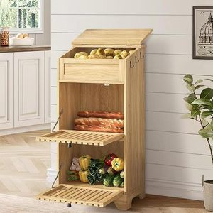 Caja de Almacenamiento de Cocina de Madera de 3 Niveles, Gran Capacidad, Organizador de Verduras, Frutas y Pan, Armario Vertical con Tapa de Madera - Product Image 1