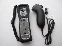 Télécommande noire sans fil 2 en 1 avec Motion Plus intégré et contrôleur Nunchuk pour WII