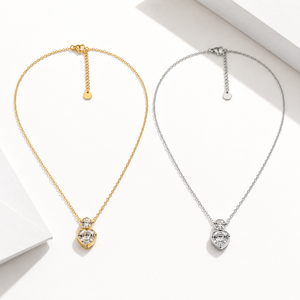 Collier pendentif en cristal en forme de cœur, acier inoxydable, cristal plaqué or 14 carats sous vide, chaîne réglable, ton or et argent - Product Image 1