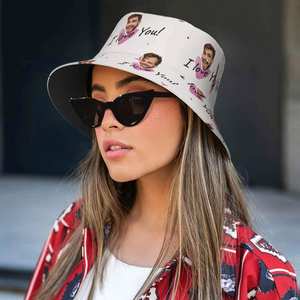 Bob unisexe en polyester avec impression photo personnalisée 'I Love You' et motif feuille de dessin animé – Casquette de pêcheur idéale pour un style urbain masculin - Product Image 5