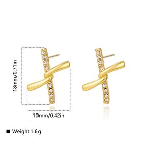 Pendientes de Cruz con Diamantes Chapados en Oro de 18k, Diseño Nuevo, Elegantes, de Acero Inoxidable con Circonita, Forma de X, para Mujer - Product Image 2