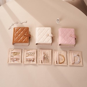 Custom Logo New Arrival A5 Travel Button Premium Leather Loose-Leaf Foldable Jewelry Storage Book <b>Clear</b> Velvet Pouch Ele Queen - Product Image 4