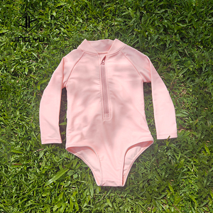 Manufacturer of beach print zipper <b>long</b>-<b>sleeved</b> sun protection girls' <b>swimsuits</b> custom recycled nylon kid swimwear - Product Image 1