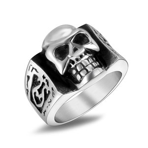 Bague Crâne pour Homme, Argent Poli, Motif Squelette, Motif Géométrique, Bijou Cadeau - Product Image 4