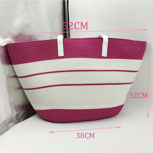 Ensemble d'été pliable 3 pièces - Chapeau de paille à large bord rayé et sac fourre-tout tressé, combo respirant de protection solaire pour l'extérieur, casquette au crochet - Product Image 3