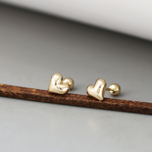 Pendientes de Oro Puro Coreano de 14K con Forma de Corazón de Durazno, Estilo Exquisito, Semi-3D, Lujo Ligero, para Mujer - Product Image 1