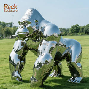 تمثال فني بتصميم هندسي متعدد الأضلاع على شكل غوريلا من الفولاذ المقاوم للصدأ، قابل للتخصيص لتزيين الحدائق الخارجية - Product Image 2