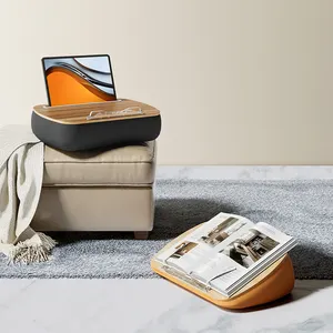 Wooden Lap DeskとSoft Pillow Cushion Bag、Portable Laptop StandためBed Sofa、Multi機能Lap TrayためReading Book Stand