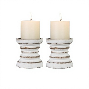 Set of 2 Farmhouse Wood <b>Candle</b> Holder Rustic Wooden <b>Candle</b> Stand Vintage <b>Small</b> Wooden Candlestick Holders for Living Room Table - Product Image 1