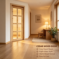 Porte intérieure en bois massif de cèdre à texture claire, porte en bois brut écologique avec insert en verre pour espaces intérieurs