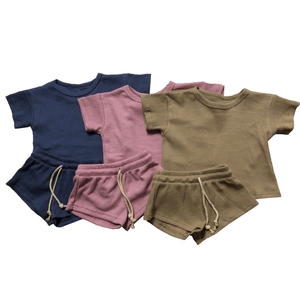 Striped Ribbed Summer Baby Tracksuit Oversized Short Sleeve Pullover and Pockets Shorts Children <b>Lounge</b> <b>Sets</b> - Product Image 5