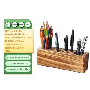 Porte-stylo de bureau en bois massif, organisateur de bureau, porte-crayon rustique en bois