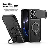 Étui de téléphone antichoc magnétique avec fenêtre coulissante pour objectif et support rotatif à 360° pour Apple iPhone 18 Pro Max/18 Pro/17 Pro/17E/16 Plus/15/14