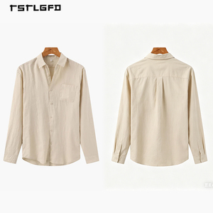 Chemise à manches longues en mélange de lin et de coton pour homme, col classique, couleur unie, élégante, style Old Money, décontractée pour la plage et les vacances - Product Image 4