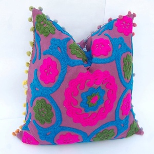 Funda de Cojín Bordada con Diseño Floral Bohemio, Cuadrada, Rosa, Azul, Verde, Decorativa para el Hogar - Product Image 2