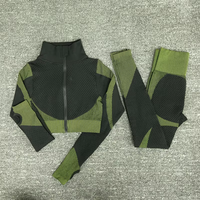 Ensemble de sport 2 pièces en tricot sans couture Yoke : Leggings taille haute et haut à manches longues pour femme – Tenue de yoga et de gym