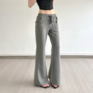 Women's Gray Sweatpants Wide Leg Lounge Pockets Elastic Mid Casual Loose Breathable Eco-Friendly Sports Bottoms <b>Summer</b> Hot Sale - Product Image 2